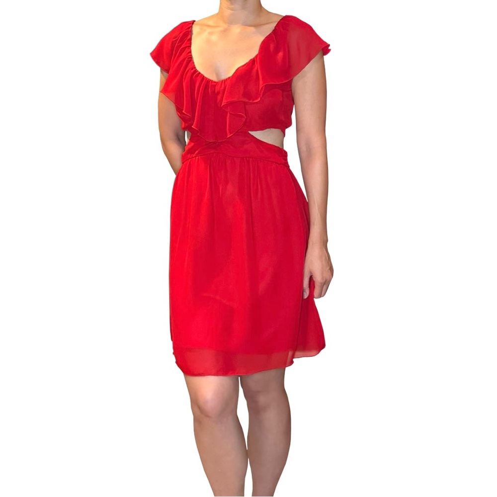 Accidentally In Love Vibrant Red Dress with Ruffles and Side Cut Out